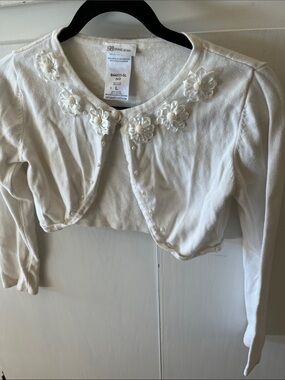 Bonnie Jean Ivory Flower-Appliqué Cropped Cardigan